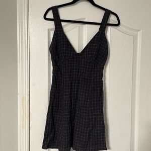 Afends Black Plaid Mini Dress